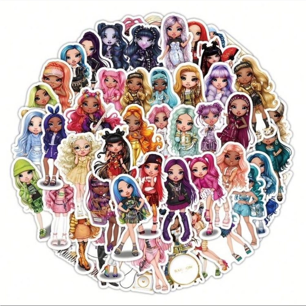 50 Packs, Rainbow Dolls, Cute Waterproof Cartoon Stickers, Bratz